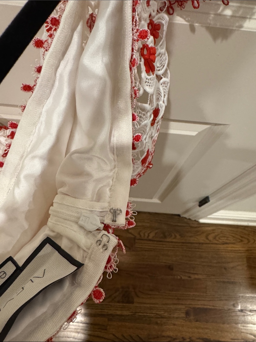 Alexis White Eyelet Romper with Red Floral Embroidery Trim - Picture 5 of 7